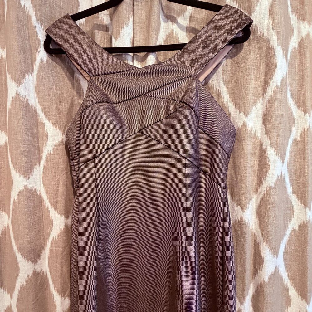 Adrianna Papell Metallic Sheath Dress Womens 12 Bronze Sleeveless Midi